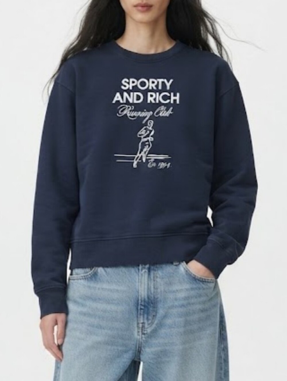 Sporty & Rich Running Club Graphic Crewneck Sweatshirt In Navy Blue - L